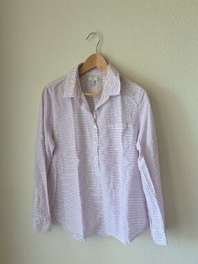 J. Crew Pink and Blue Striped Shirt Button Placket 100% Cotton Sz 12 Lightweight